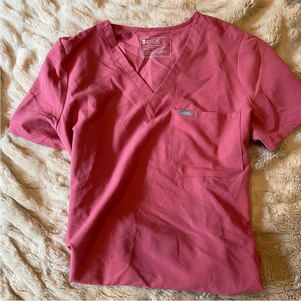 Figs Pink V-Neck Scrub Top